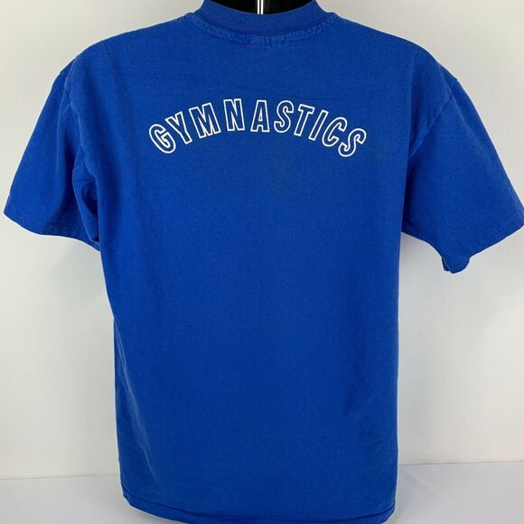 Vintage 80s Gymnastics Championships T Shirt Mens L Large Bryan Texas USA Blue - Picture 3 of 12